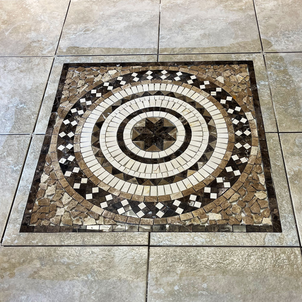 Tile flooring with mosaic design