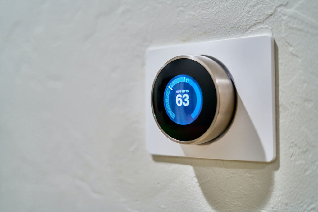 Nest thermostat on wall